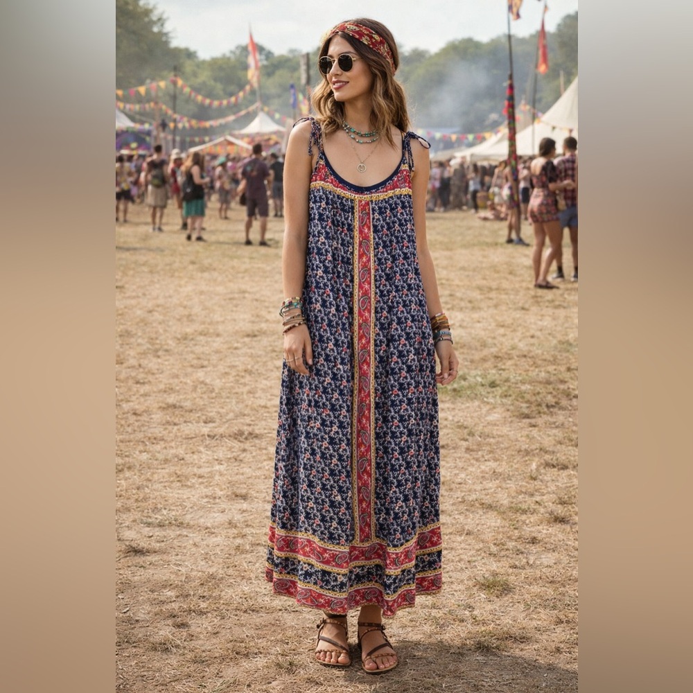 Star Mela ethnic-chic Boho Floral Maxi Dress sz S sundress cotton long tank